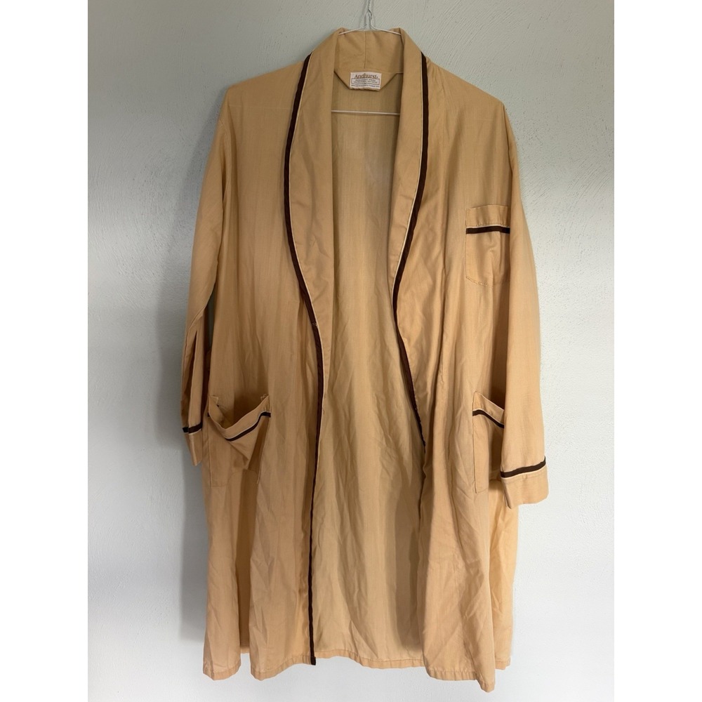 Vintage 1970s Andhurst Mustard Yellow Dacron Bathrobe Men Size M No Belt